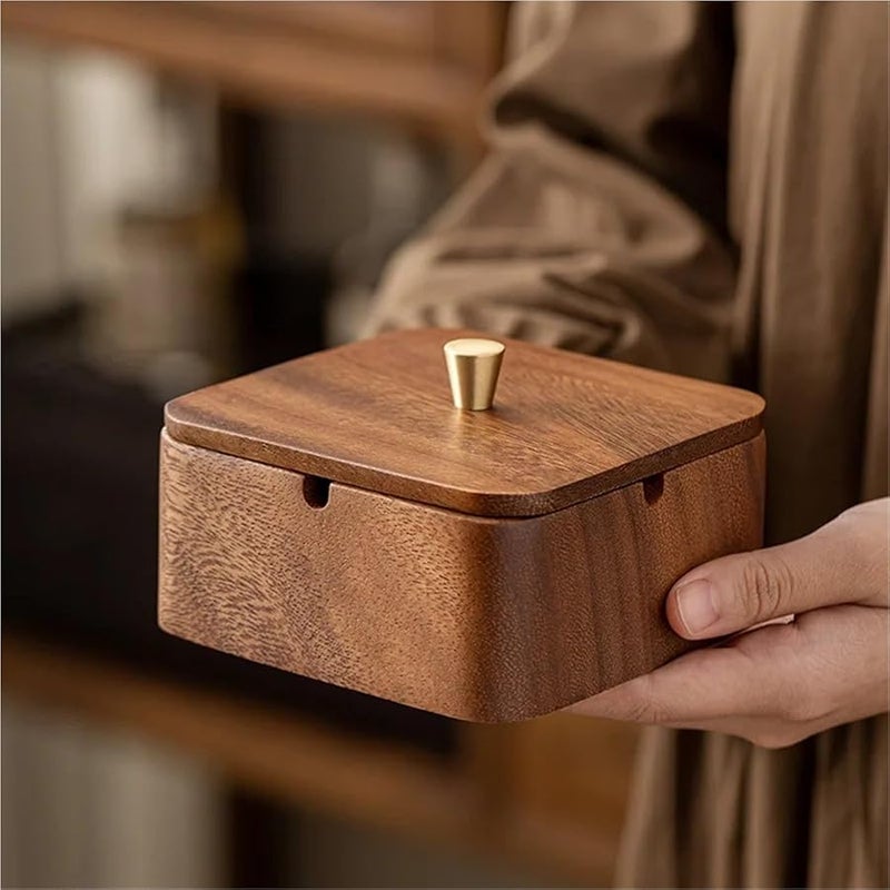 صينية رماد الجوز مع غطاء، خشب صلب، قيمة عالية للمنزل والمكتب وغرفة المعيشة، مقاوم للذباب، رمادي، قطعتان - Image 5